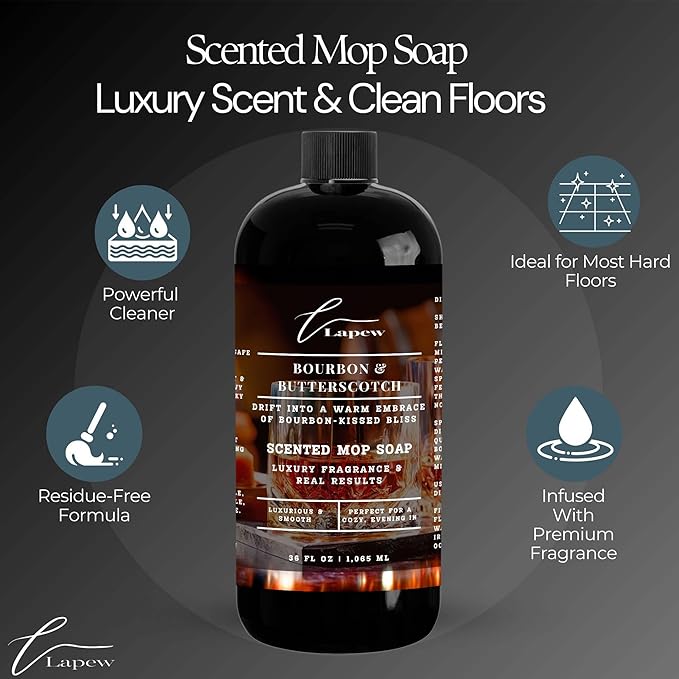 Lapew Bourbon & Butterscotch Scented Mop Soap Concentrate 36 oz | Premium Fragranced Floor Cleaner | Streak-Free | Hard Floor Cleaning Solution | Eco Friendly | Made in USA