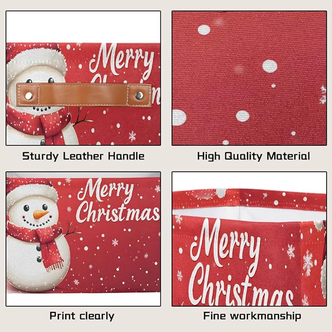 Storage Baskets Bin, Christmas Winter Snowman Collapsible Canvas Fabric Storage Bin Decorative Baskets Toy Organizer Rectangle Storage Boxes with Handles for Home Shelves Nursery, J-015