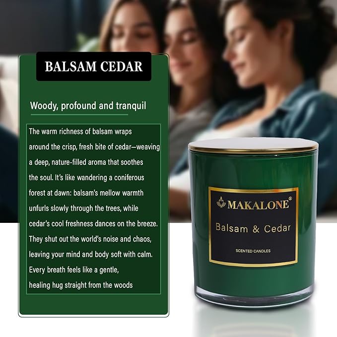 Balsam Fir & Cedarwood Scented Candles for Home-9oz Soy Wax Candle in Forest Green Jar,60H Long Lasting, Pine Forest Aromatherapy for Stress Relief,Meditation & Bathroom,Woodland Gifts for Men & Women
