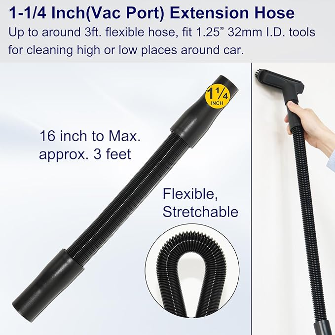 1 1/4" Car Details Kit with 1 3/8" Vac Hose Adapter, 1-1/4 Inch Universal Home Car Attachments Cleaning Tools and 1-3/8 Inch Adaptor as Shop Vac Miele Eureka Vacuum Cleaner Accessories