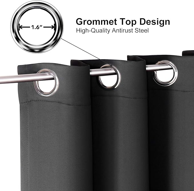 ChrisDowa Grommet Blackout Curtains for Bedroom - Thermal Insulated Room Darkening Curtains for Living Room (1 Panel Set, Dark Grey,52W x 63L)