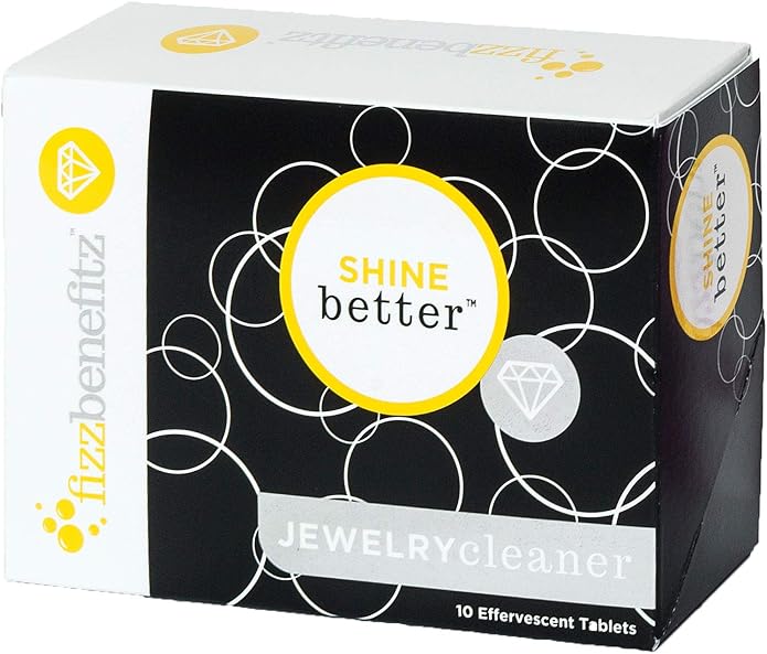 FizzBenefitz Shine Better Jewelry Cleaner - Restores Brightness to Gold, Diamond, Sterling Silver, Brass Jewelry and is The Perfect Solution for a Dirty Ring or Silverware - 10 Effervescent Tablets