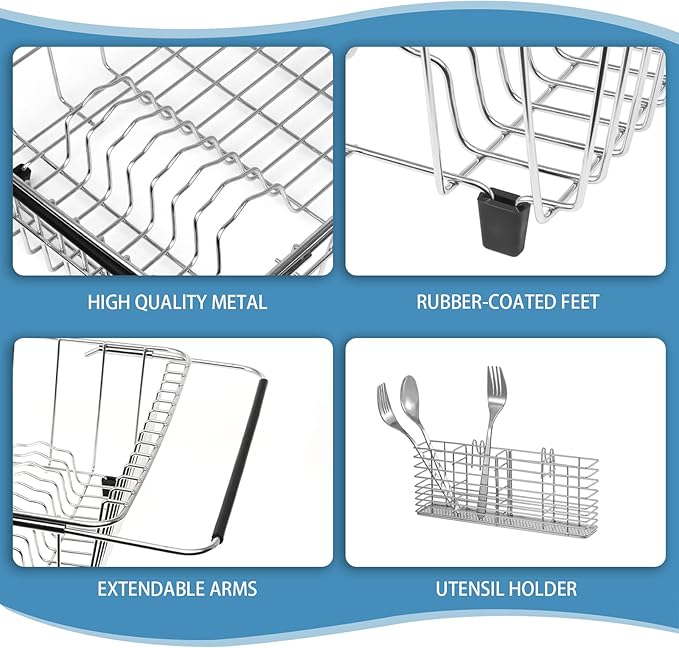 BTLATHA 304 Stainless Steel Drying Rack, Expandable, Adjustable Inside The Sink (up to 9 Upright Utensils)