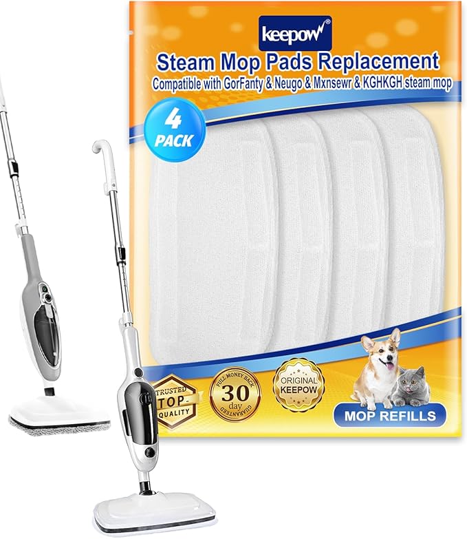 KEEPOW Upgraded Microfiber Replacement Pads Compatible with GorFanty Steam Mop GF-6610B/GF-6610 Fit for Neugo Steam Mops NE033/NE033M, Reusable Mop Pads for Mxnsewr Steam Cleaner Accessories 4PCS