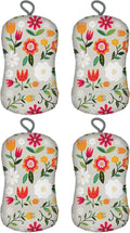 MÜkitchen Premuim Sponge for Dishes and Household Cleaning | Microfiber Print and Non-Scratch Scrub Pad | Set of 4 | (Retro Floral)