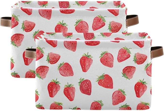 ALAZA Watercolor Strawberry White Foldable Storage Box Storage Basket Organizer Bins with Handles for Shelf Closet Living Room Bedroom Home Office 1 Pack