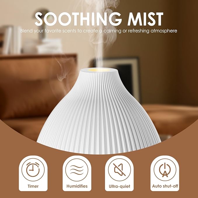 SALKING Essential Oil Diffuser, 100ml Aromatherapy Diffusers with Adjustable Mist Mode Timer Setting, Ultrasonic Diffusers for Essential Oils, 8 LED Colors, for Office Home (White)
