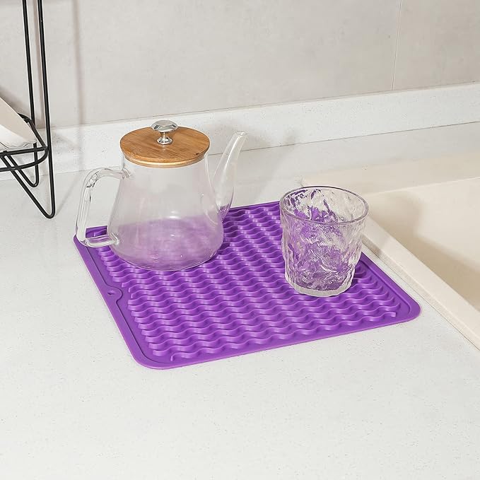 MicoYang Silicone Dish Drying Mat for Multiple Usage,Easy clean,Eco-friendly,Heat-resistant Silicone Mat for Kitchen Counter or Sink,Refrigerator or Drawer liner Purple M 12 inches x 12 inches