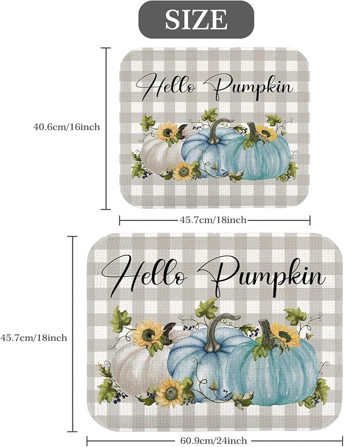 Quick Absorbent Kitchen Drying Mat - Stylish Patterns Fall Dish Drying Mat- 16×18 Inch & 18×24 Inch Pumpkin Kitchen Drainer Mat for Countertops, Dishes & Glassware
