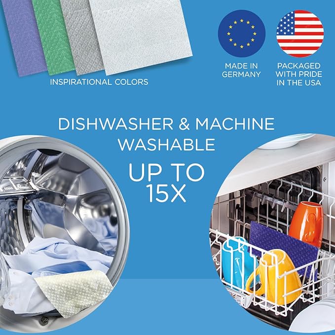 LOLA Swedish Dishcloths for Kitchen 20 Sheets, Biodegradable & Compostable Reusable Paper Towel Cleaning Cloths Zero Waste No Odor Washing Dishes Ultra Absorbent Cellulose Sponge Towel Made in Germany