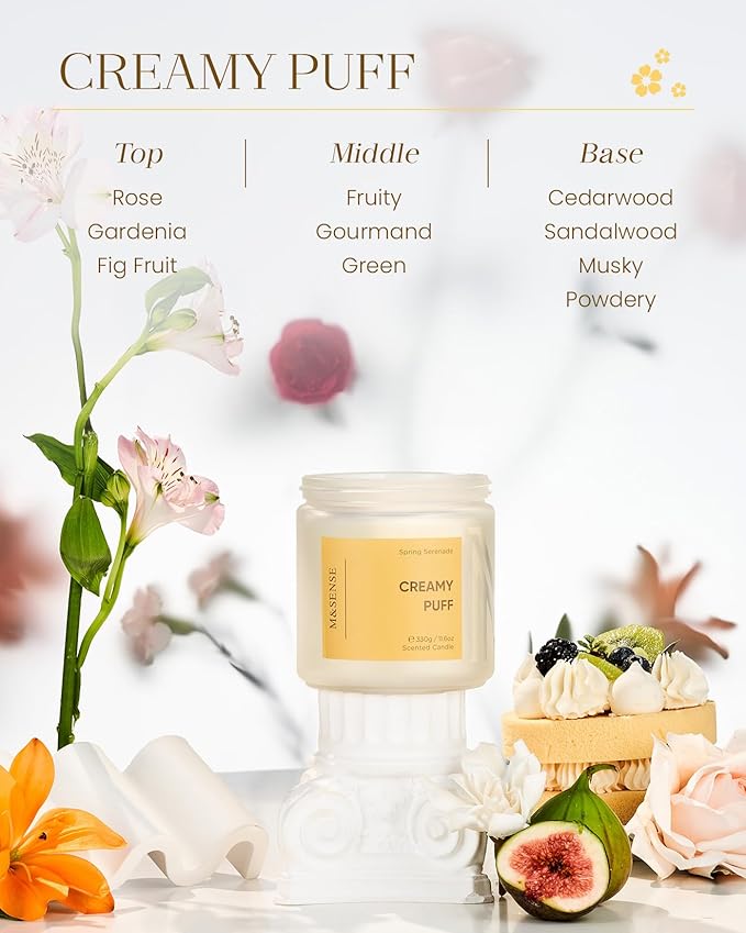 M&SENSE Sandalwood Gardenia Vanilla Scented Candle, 70-Hour Burn Time 2-Wick 11.6oz Natural Soy Wax Non Toxic Candle Aromatherapy for Home Decor Birthday Gifts Easter Supplies