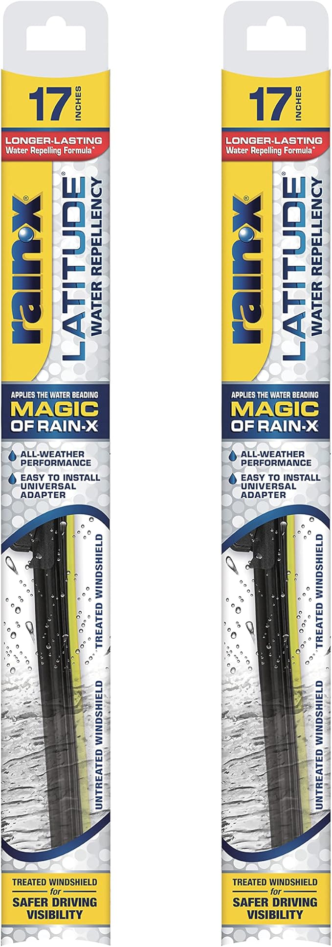 Rain-X 810203 Latitude 2-In-1 Water Repellent Wiper Blades, 17 Inch Windshield Wipers (Pack Of 2), Automotive Replacement Windshield Wiper Blades With Patented Rain-X Water Repellency Formula