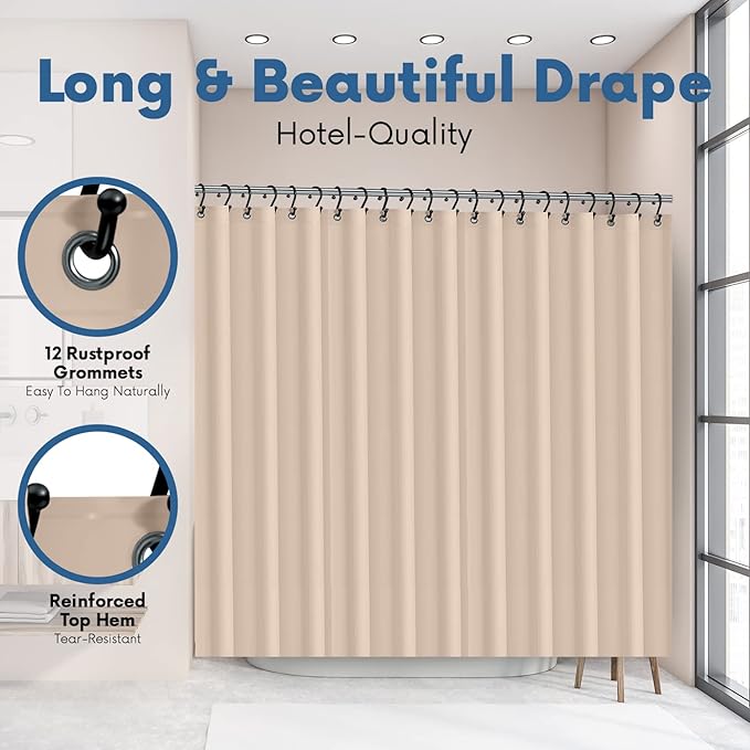 Italian Collection Premium Shower Curtain Liner, 72" W X 72" H - 6G PEVA Shower Curtain with 12 Rust Proof Grommets and Magnet-Weighted Bottom Hem - Moisture Stain Proof Shower Curtain Liner - Beige