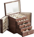 CHOSIN Black Walnut Wooden Jewelry Box for Women with Mirror, 5 Drawers and 2 Side Doors for Watches, Necklaces, Rings, Earrings Storage Valentine's Day Gift