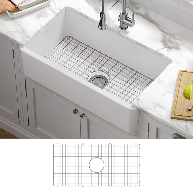 KRAUS Turino 33-inch Farmhouse Reversible Apron Front Fireclay Single Bowl Kitchen Sink in Matte White, KFR1-33MWH