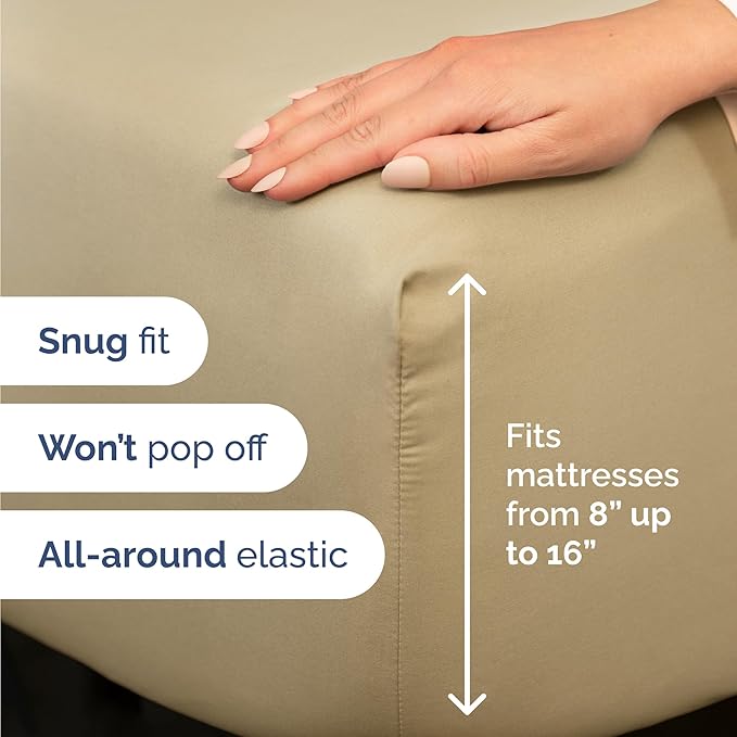 Twin 4 Piece Sheet Set - Comfy Breathable & Cooling - Ultra Soft Hotel Luxury Bedding Set with 8-16 Inch Deep Pockets - 1 Flat & 1 Fitted Sheet & 2 Pillowcases - Cozy, Wrinkle Free & Easy Care - Beige