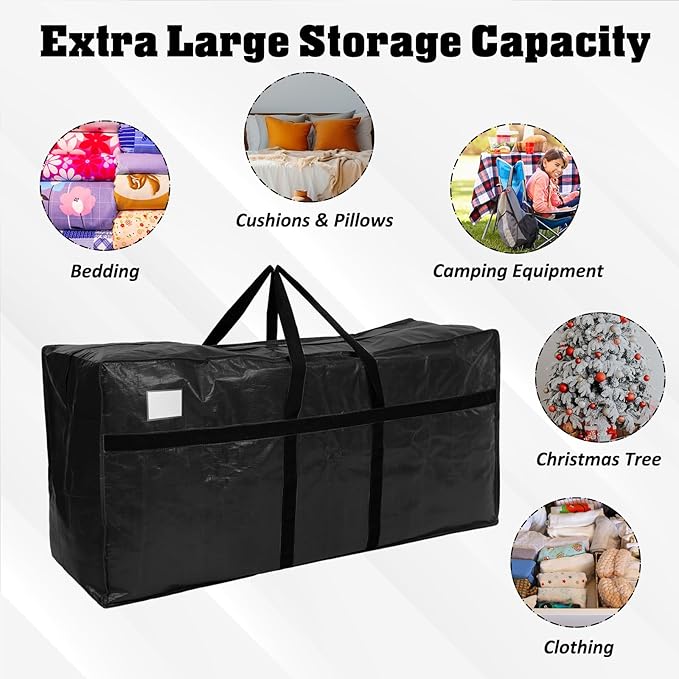Windyun 4 Pack 177 Gallon Extra Large Moving Bags XXL Heavy Duty Storage Bag with Strong Zipper Handle Jumbo Big Tote Box Foldable for College Dorm Travel Clothes Duffle Blanket Pillow(Black)