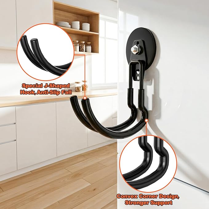 Heavy Duty Magnetic Utility Hooks ，J-Type Storage Hooks, with Anti-Slip Layer, Suitable for Metal Cabinets, Hanging Boards, Garage Shelves, Gardening Tools (Black 3-Piece Set)