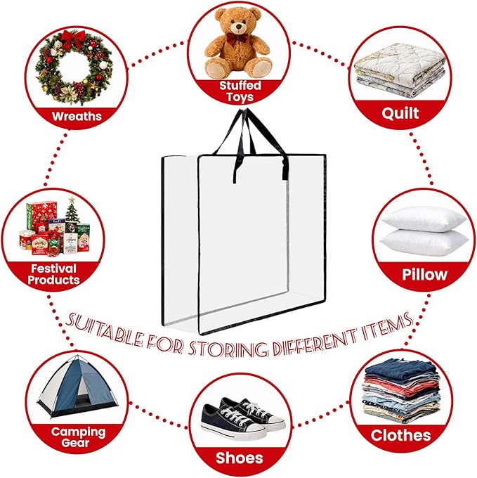 Wreath Storage Bag, 26 Inches Wreath Storage Container Christmas Decoration Garland Container Clear Storage Bags Moving Bag for Wreaths Clothes Gift Pillow Under Bed Storage (White - 5 PACK)