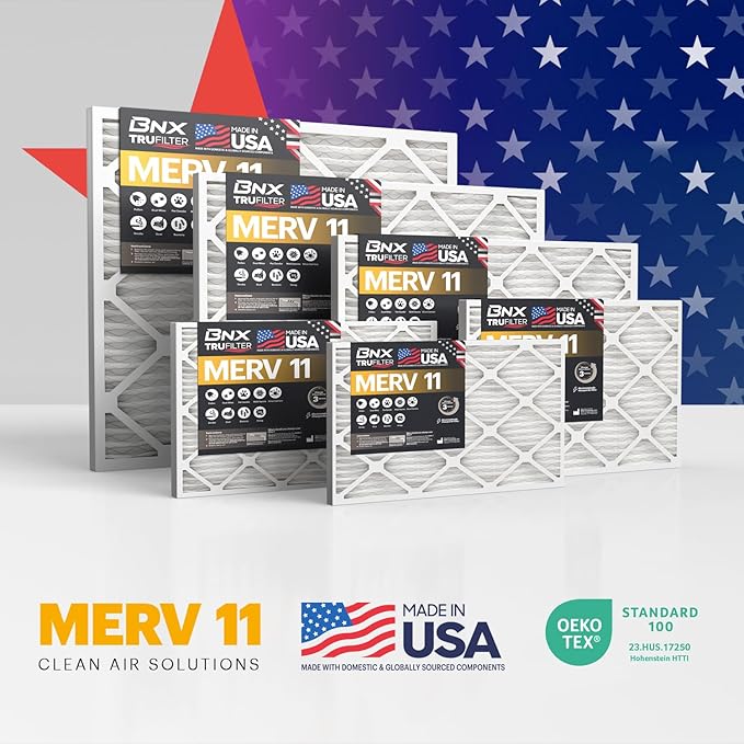 BNX TruFilter 14x24x1 Air Filter MERV 11 (6-Pack) - MADE IN USA - Allergen Defense Electrostatic Pleated Air Conditioner HVAC AC Furnace Filters for Allergies, Dust, Pet, Smoke, Allergy MPR 1200 FPR 7