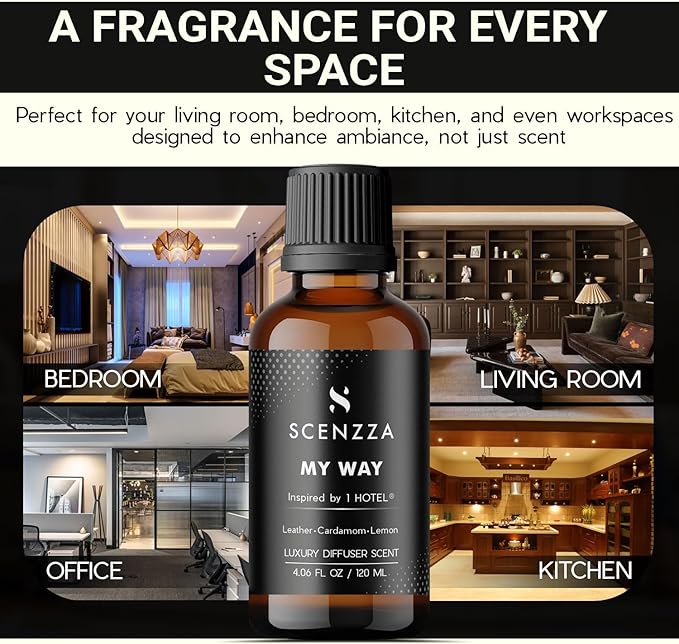 My Way Luxury Diffuser Scent Inspired by 1 Hotel® Miami Beach – Fresh & Woodsy Fragrance with Leather & Sandalwood- Fragrance Scent for Ultrasonic & Waterless Diffusers – 120 ml / 4.05 fl oz