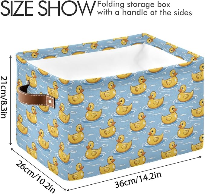 ALAZA Yellow Duck Wave Sea Foldable Storage Box Storage Basket Organizer Bins with Handles for Shelf Closet Living Room Bedroom Home Office 2 Pack