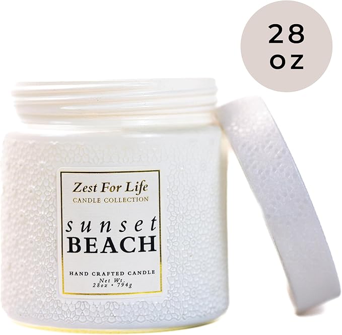 A Cheerful Giver - 28oz Large Scented Candle Jar with Lid- Zest for Life - 130 Hours of Burn Time, Gift for Women (Large, Sunset Beach)