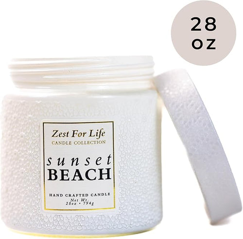 A Cheerful Giver - 28oz Large Scented Candle Jar with Lid- Zest for Life - 130 Hours of Burn Time, Gift for Women (Large, Sunset Beach)