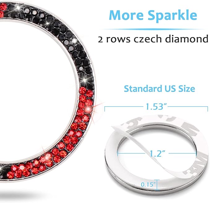 ToBeQueen Black and Red Bling Push Button Start Ring Emblem Sticker,Crystal Rhinestone Interior Engine Start Stop Car Bling Ring Decoration for Women, Pure Handmade Diamond Decor,Red and Black