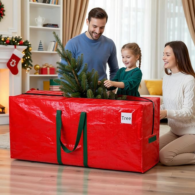 Christmas Tree Storage Bag, Christmas Tree Bag Fits Up to 7.5 Ft Artificial Xmas Trees, Heavy Duty Material, Waterproof & Dual Zippers Christmas Tree Box for Trees, Decorations (Red)