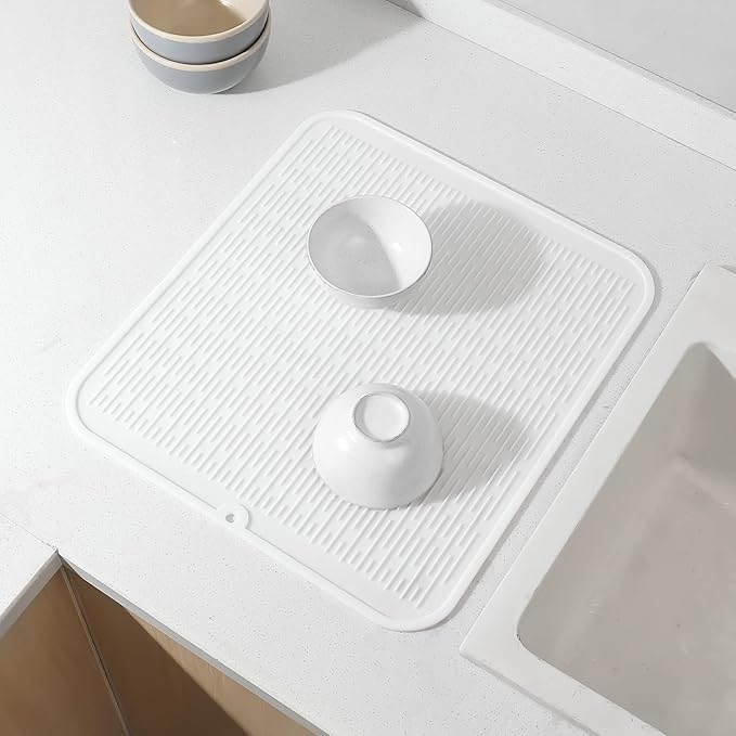 MicoYang Silicone Dish Drying Mat for Multiple Usage,Easy clean,Eco-friendly,Heat-resistant Silicone Mat for Kitchen Counter or Sink,Refrigerator or Drawer Liner White 2XL 24 inches x 18 inches