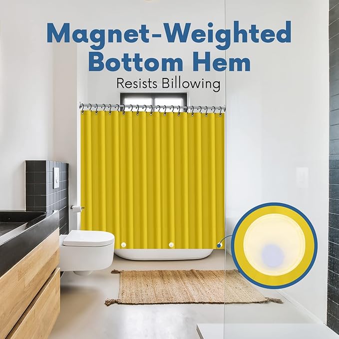 Premium Shower Curtain Liner, 72"W X 72"H - PVC-Free, 6G PEVA Shower Curtain with 12 Rust Proof Grommets And Magnet-weighted Bottom Hem - Moisture Stain Proof Shower Curtain Liner - Yellow