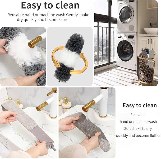 Telescopic Duster Long Extendable Up to 2.50M and Washable,Duster Telescopic Washable 7 Pieces for High Ceilings Ceiling Fan and Chandelier,Dust Mop with Blinds Cleaning Brush-JOVANT (HTJ001)