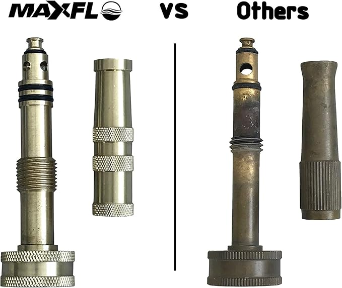 MAXFLO High Pressure Hose Nozzle [2 Pack] Heavy Duty | Brass Water Hose Nozzles for Garden Hoses | Adjustable Function | Fits Standard Hoses, Garden Sprayer, Spray Nozzle, Power Washer Nozzle