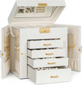 TORIBIO Jewelry Box for Women, Leather Jewelry Organizer with Mirror & Lock, 5-Tier Jewelry Storage Organizer with 4 Drawers for Girls/Women/Mothers, Necklace Earring Bracelets Holder Organizer