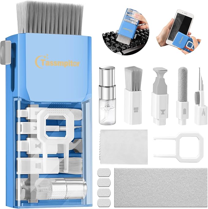 Tassmpitor Laptop Cleaning Kit, Keyboard Cleaning Kit with Spray and Wipe, Keyboard Cleaner for MacBook iPad Tablet iPhone Computer Camera Lens Airpods Earbuds, Mutitool Brush for Electronic Screen