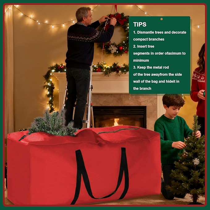 Christmas Tree Storage Bag - Extra Large 420D Tree Storage Holiday Bags for Disassembled Artificial Trees (Fits 9ft-12ft), Waterproof Double Zippers and Durable Handle, 68"L x 30"W x 20"H, Red,1 Pack