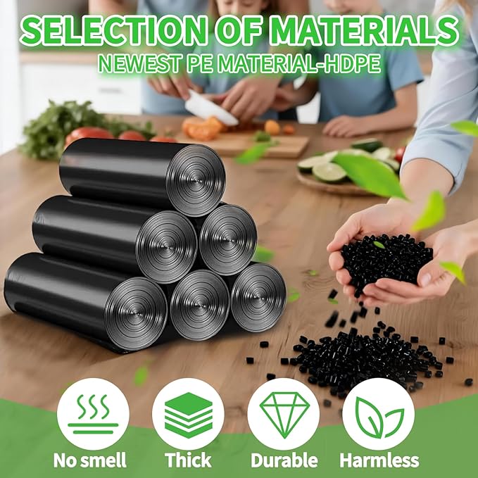 200 Count Small Trash Bags for 5-Gallon Trash Cans, Thick Pre-separated Garbage Bags,Mini Wastebasket can Liners for Bathroom Bedroom Office(Black)