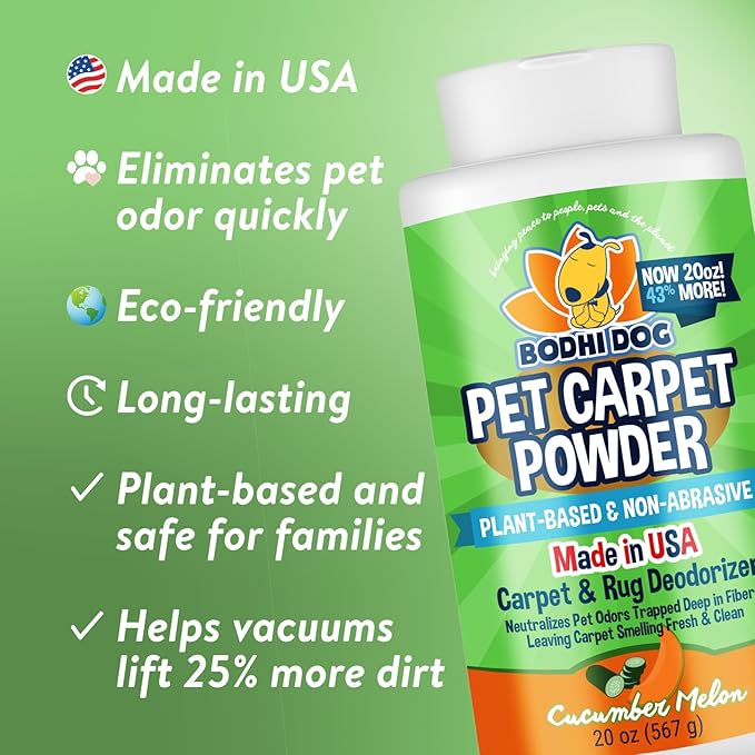 Bodhi Dog Natural Carpet Deodorizer Powder - Dry Pet Smell Eliminator & Urine Odor Remover - Loosens Fur & Dirt - Plant-Based Room Freshener for Vacuuming Home with Pets - Cucumber Melon (Pack of 1)