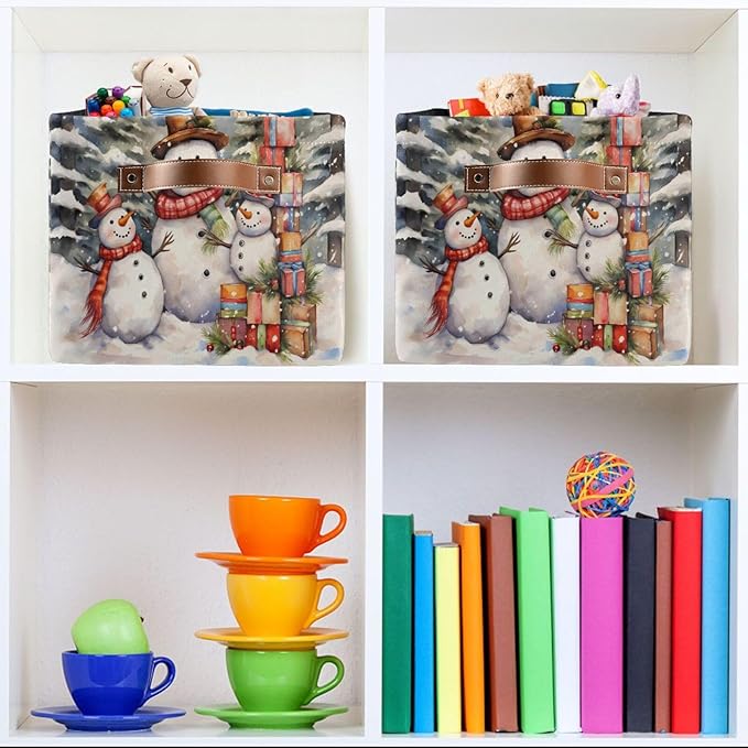 ALAZA Oil Painting Christmas Pine Tree Merry Christmas Foldable Storage Box Storage Basket Organizer Bins with Handles for Shelf Closet Living Room Bedroom Home Office 2 Pack