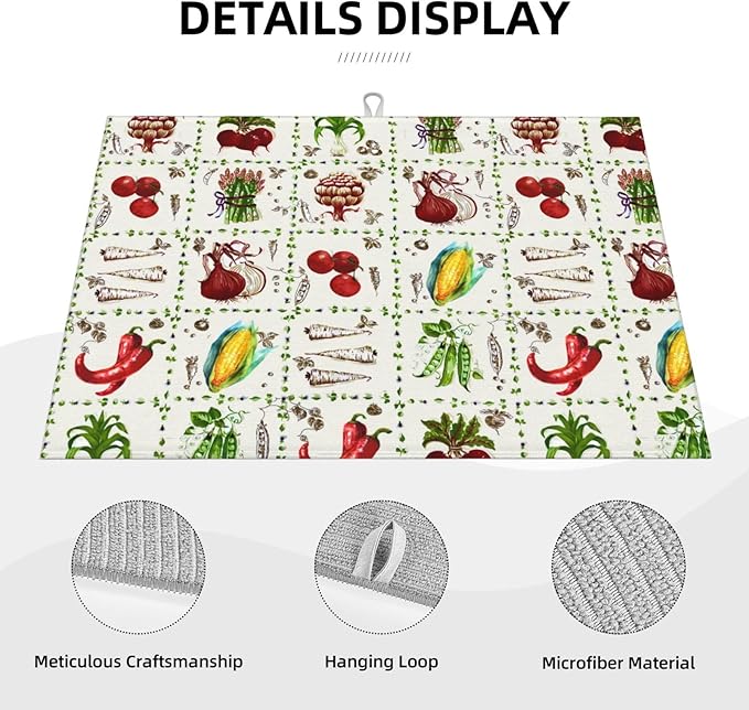 Vegetables Peppers Corn Dish Drying Mat 18x24 For Kitchen Counter Absorbent Microfiber Dishes Pad Dish Drainer Rack Mats Fast Dry Kitchen Accessories