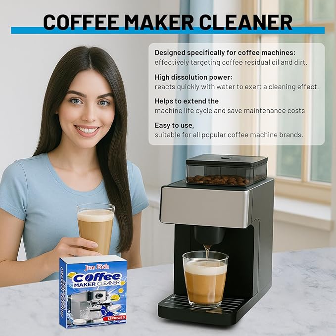 Apsumor Coffee Machine Cleaner Descaler Tablets - 12 Count, Descaling & Deodorizing for All Coffee Makers, Deep Cleans, Non-Toxic