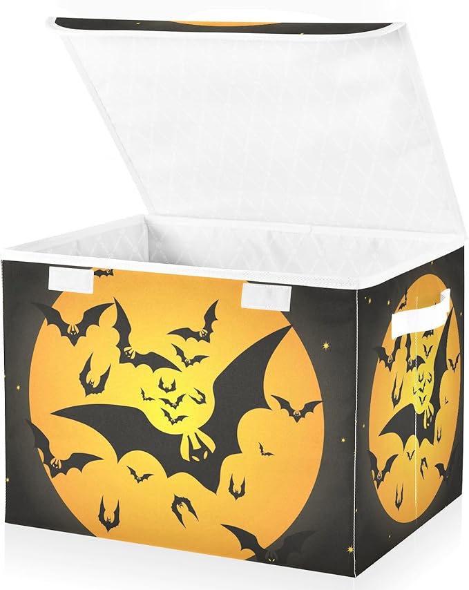 Halloween Storage Baskets Collapsible Storage Bins with Lids, Bat Pattern Storage Boxes Clothes Baskets for Organizing