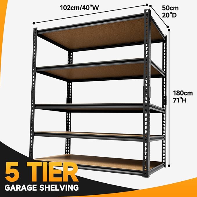 cynnda 5-Tier 40" W x 20" D x 71" H Garage Storage Shelves 2500LBS Garage Shelving Adjustable Metal Shelf Heavy Duty Shelving Units for Garages Steel Pantry Rack