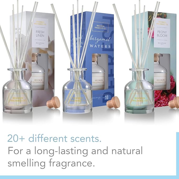 Brooklyn Fragrance Co Expressive Scent Reed Diffuser: Long-Lasting Home Fragrance, 100mL Bottles, Over 20 Scents Including Lavender, Jasmine, Fresh Linens