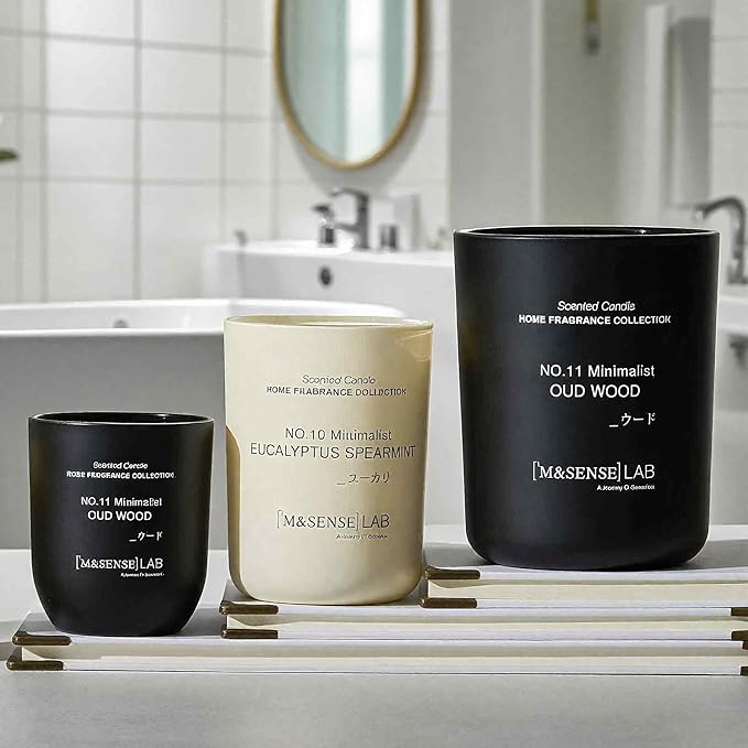 M&SENSE Natural Soy Candle| Oud Wood | 5.3 oz | Mini Spring Scented Candles for Relaxation, Valentines Day Gift, Home Décor | for Bedroom, Office, Party Small