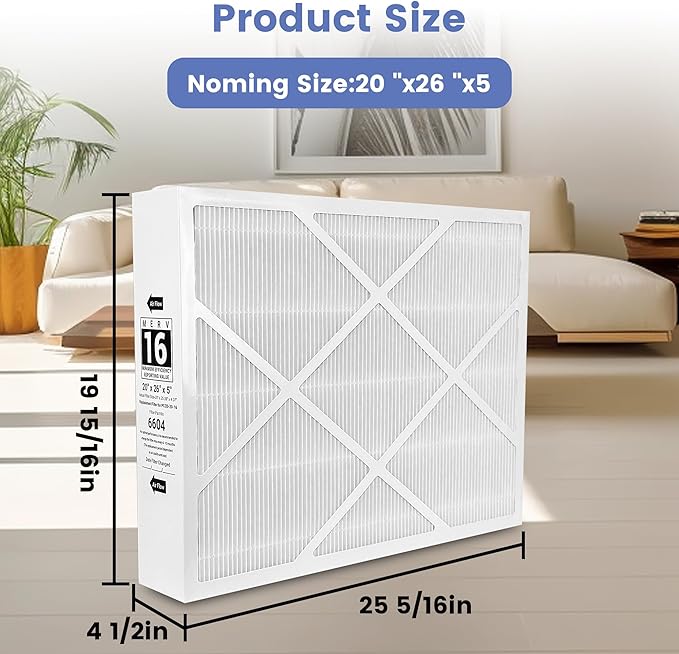 （2 Pack）Y6604 MERV16（20x26x5 Inche） Furnace Replacement Filter Compatible with Lennox 6604 PureAir& PCO3-20-16 Air Purifier Cleaner Purification Systems
