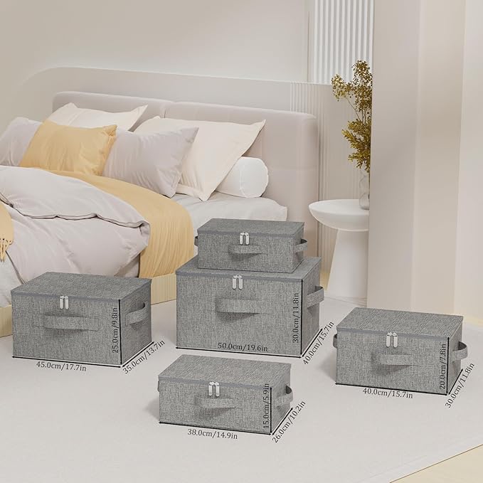 ENUMAIL Underbed Storage Box Containers with Lid, Foldable Blanket Baskets, Home Underbed Organization for Organizing Clothes, Shoes, Pillows, 17.7x13.7x9.8Inches, Grey, 2 Pack