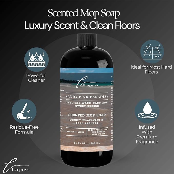 Lapew Sandy Pink Paradise Scented Mop Soap Concentrate 36 oz | Premium Fragranced Floor Cleaner | Streak-Free | Hard Floor Cleaning Solution | Eco Friendly | Made in USA (Pink Sands)