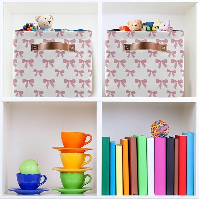 ALAZA Ribbon Bow Cute Foldable Storage Box Storage Basket Organizer Bins with Handles for Shelf Closet Living Room Bedroom Home Office 1 Pack